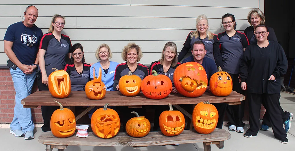 staff with pumpkins